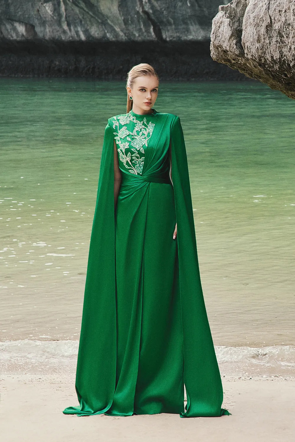 High Neck Twisted Waist Back Flap Dress